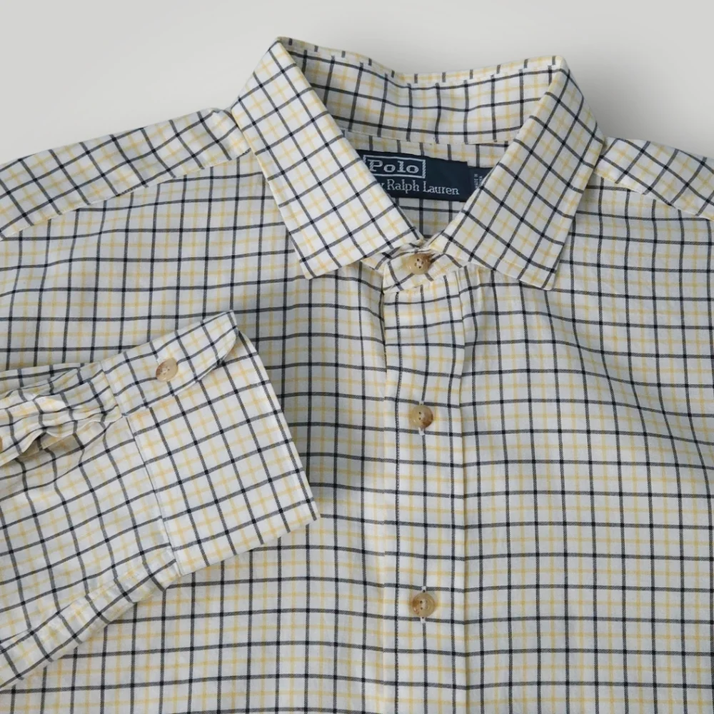 Vintage 90s Polo Ralph Lauren Windowpane Tattersall Shirt Mens Large‎ Old Money